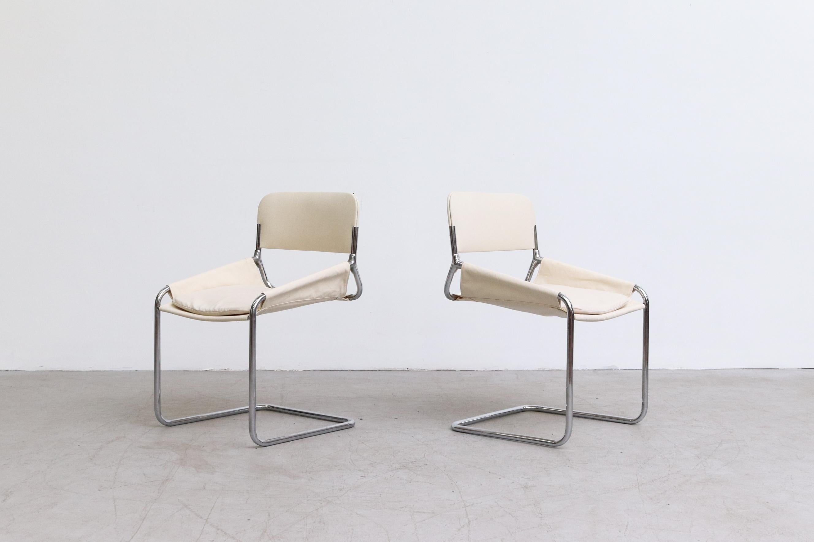 Mid-Century Modern Pair of Italian Chrome and Canvas Chairs