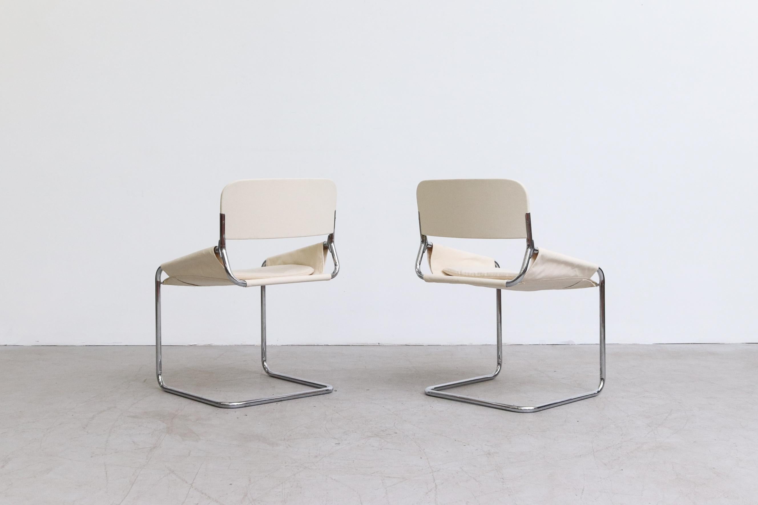 Late 20th Century Pair of Italian Chrome and Canvas Chairs