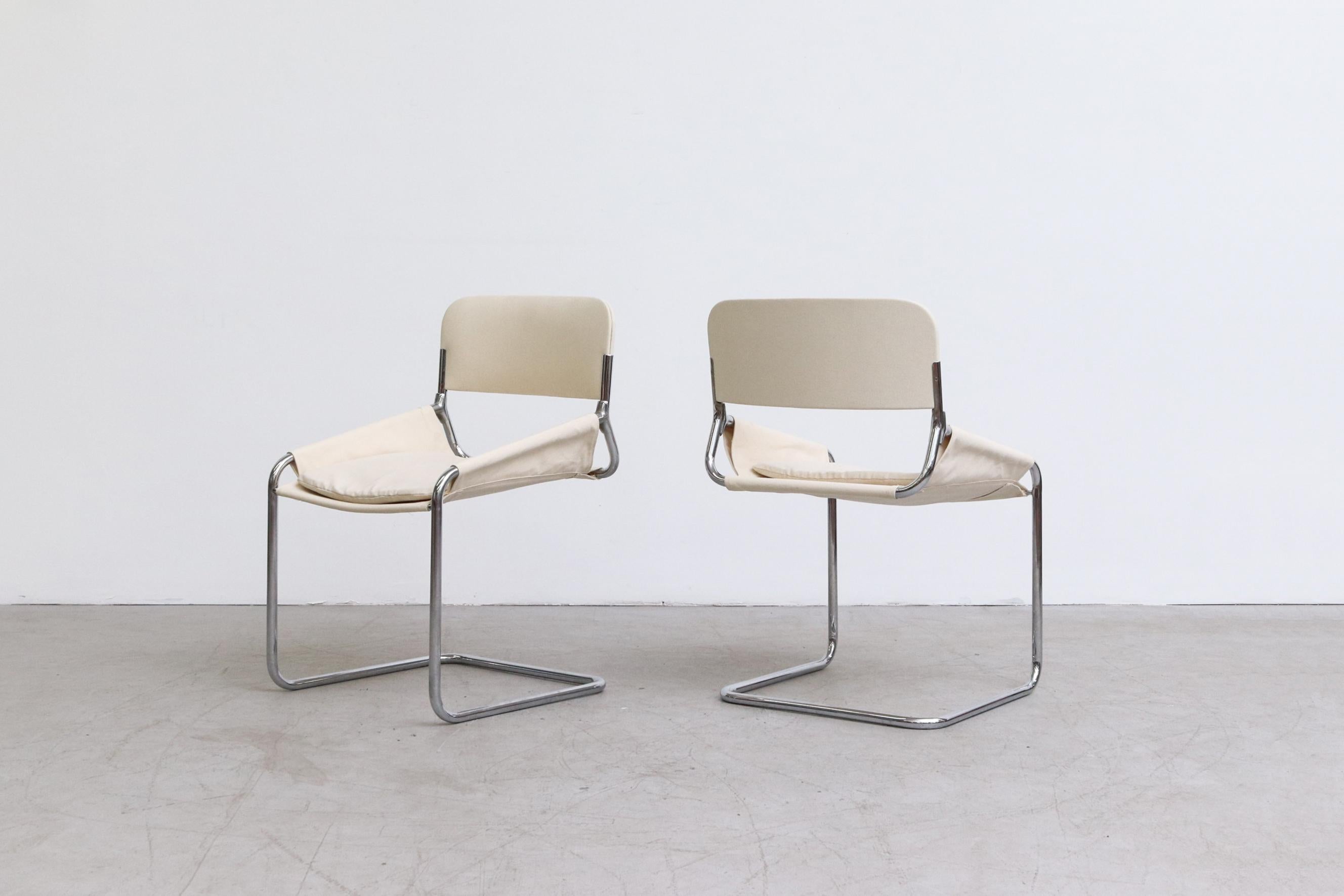 Pair of Italian Chrome and Canvas Chairs 2