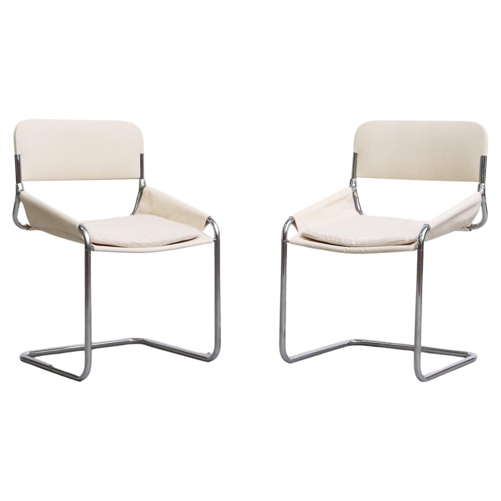 Pair of Italian Chrome and Canvas Chairs