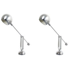 Pair of Italian Chrome Counterweight Table Lamp by Sergio Asti