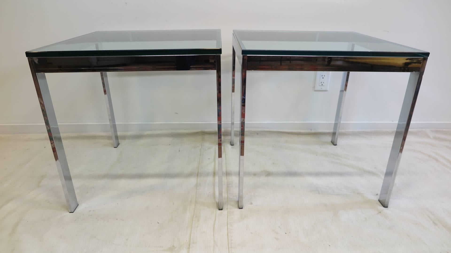 Pair of Italian Chrome Glass Side Tables In Excellent Condition In New York, NY