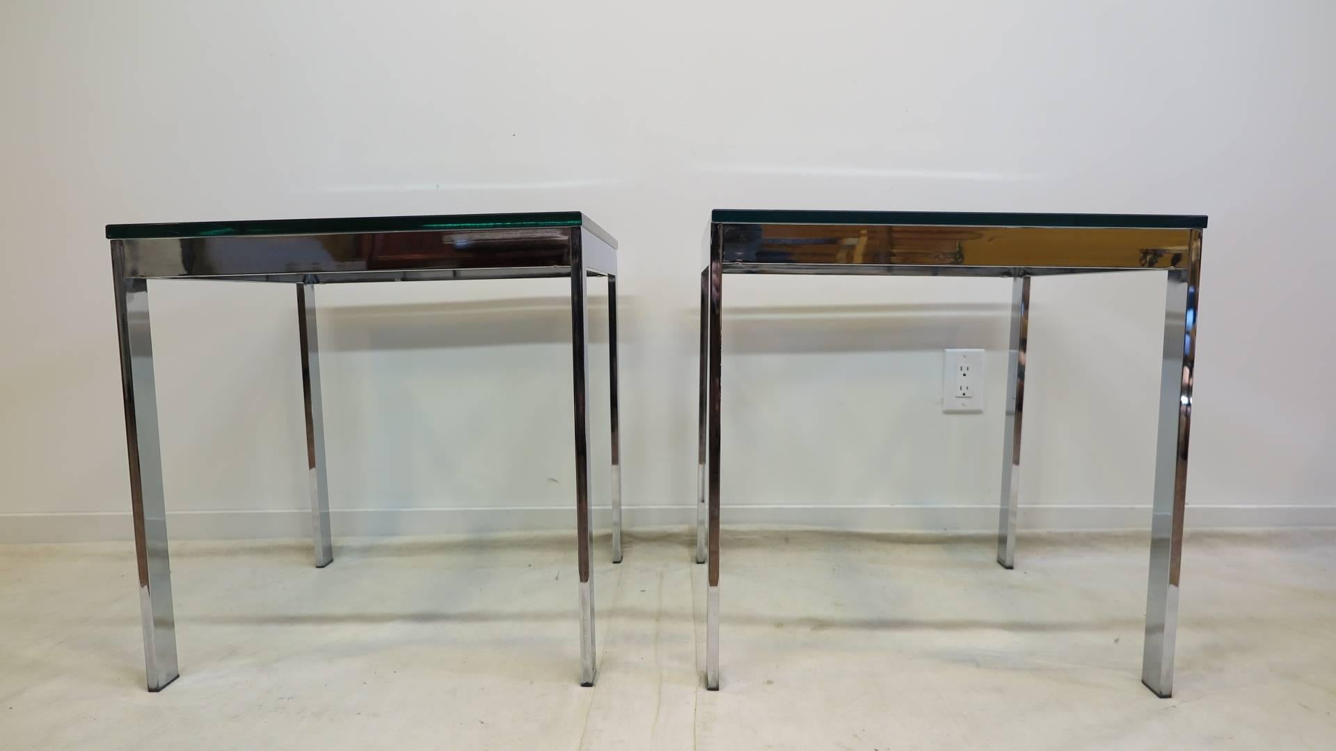 Late 20th Century Pair of Italian Chrome Glass Side Tables