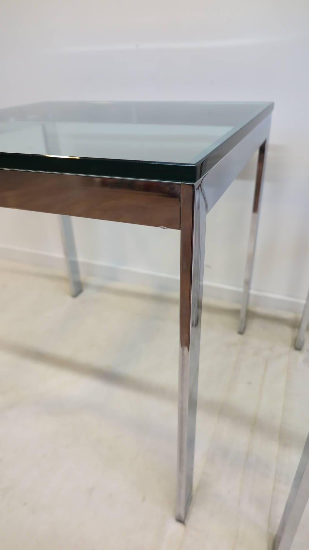 Pair of Italian Chrome Glass Side Tables 2