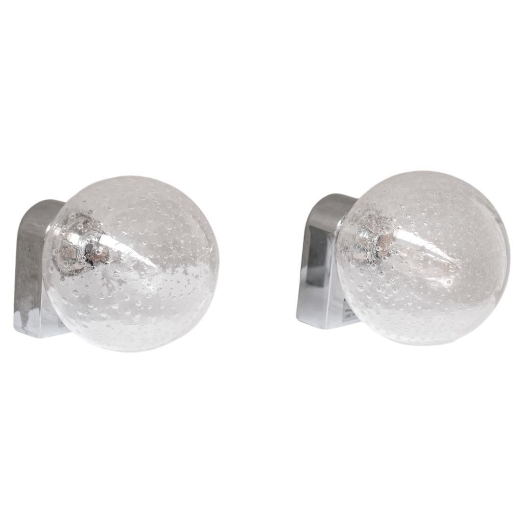 Pair of Italian Chrome Mid-Century Glass Wall Lights For Sale