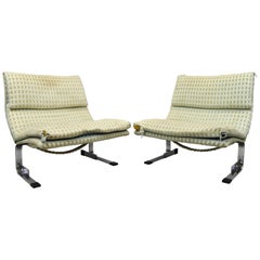 Pair of Italian Chrome Onda Wave Lounge Chairs by Giovanni Offredi for Saporiti