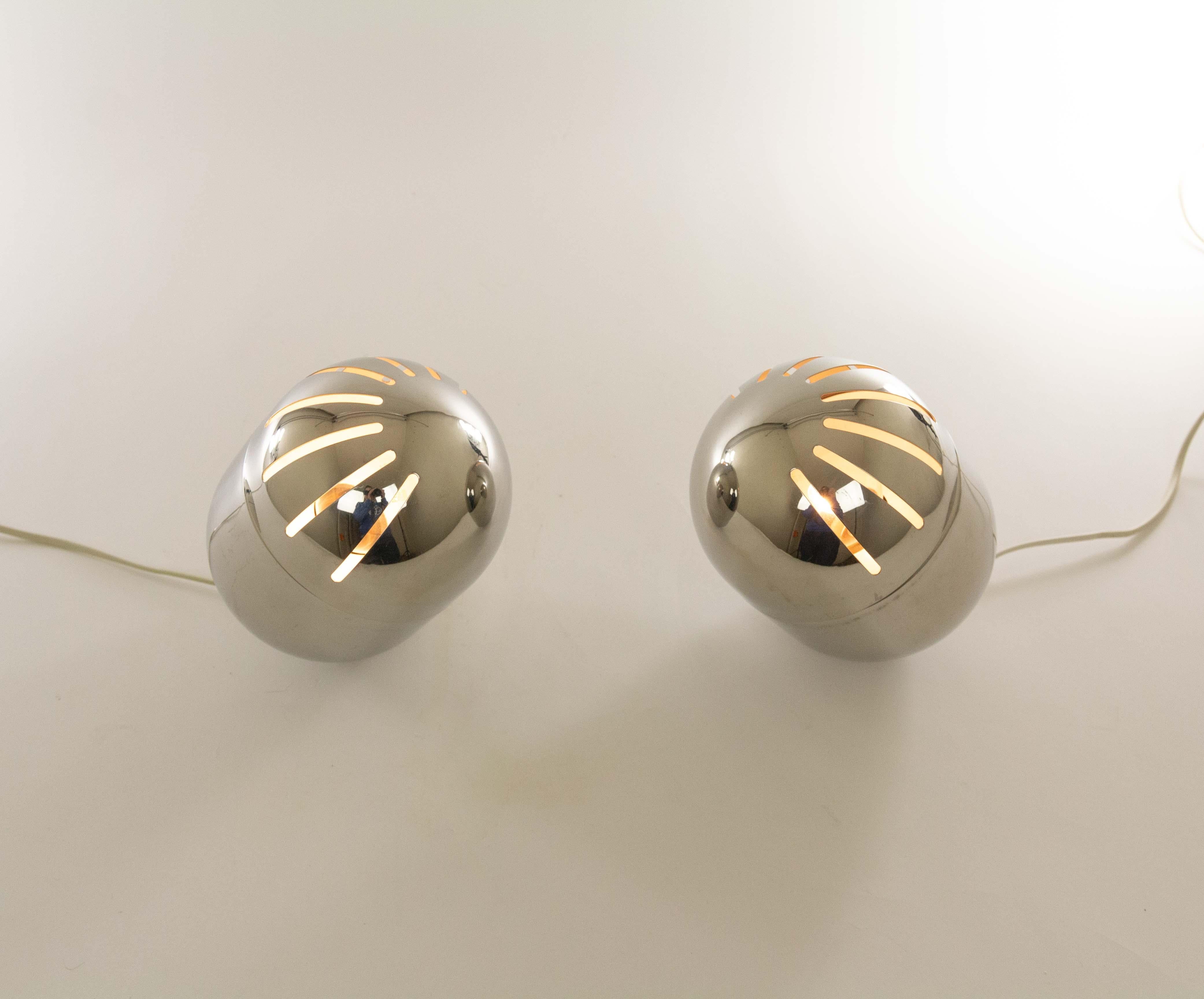 Polychromed Pair of Italian Chrome Table Lamps by Reggiani, 1970s For Sale
