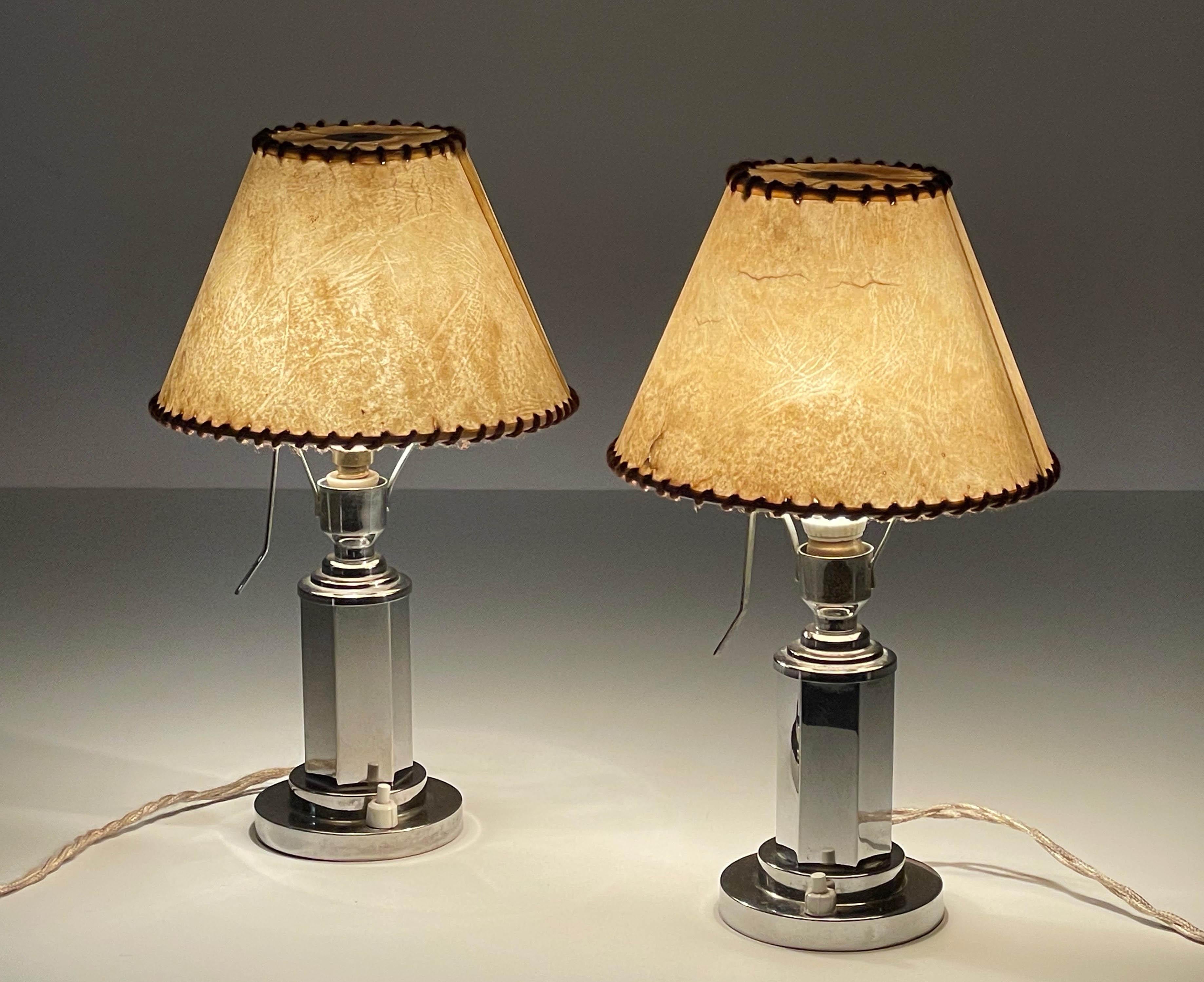 Pair of Italian Chrome Table Lamps with Adjustable Parchment Lampshade, 1940s 2