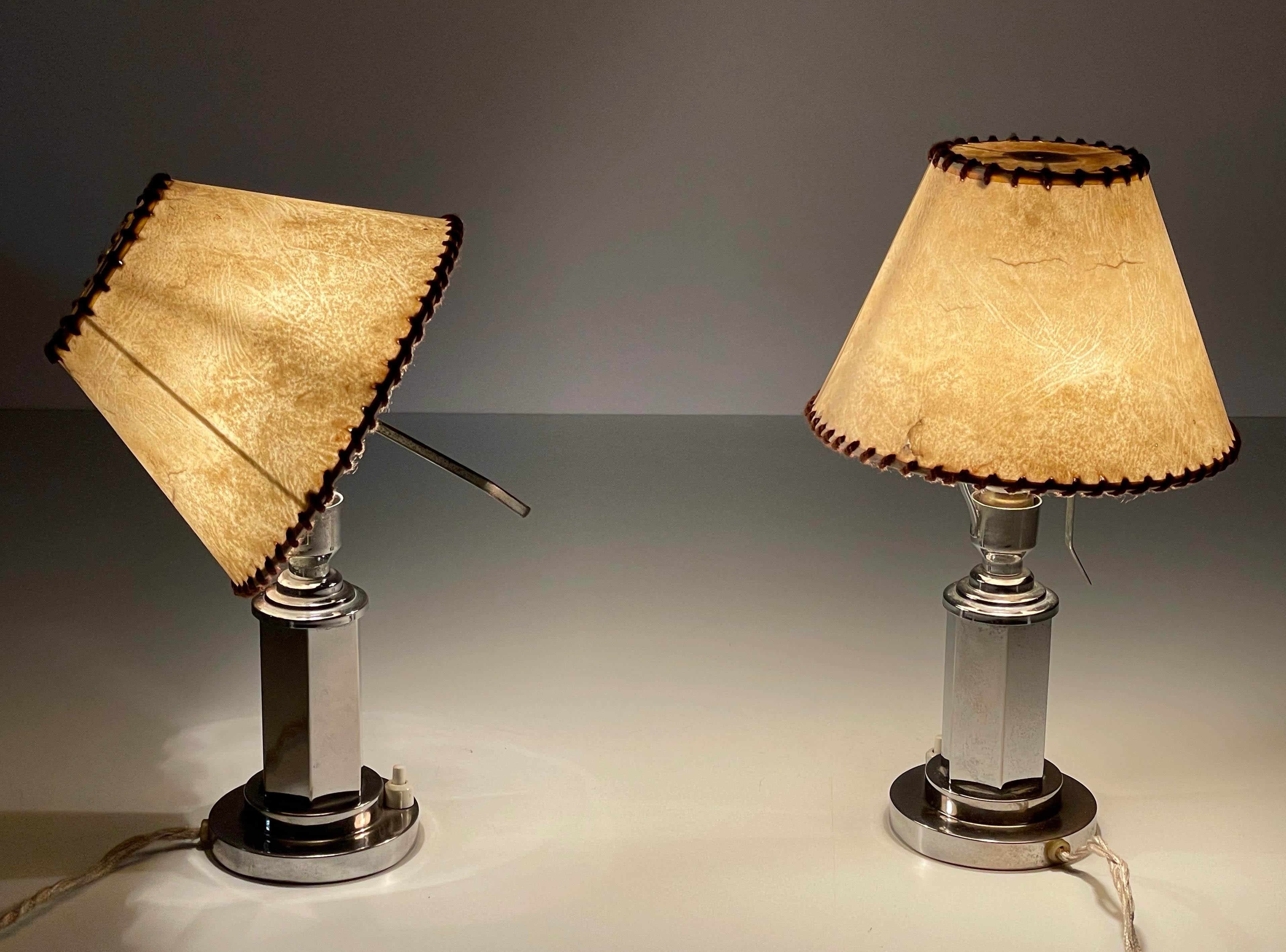 Pair of Italian Chrome Table Lamps with Adjustable Parchment Lampshade, 1940s 4