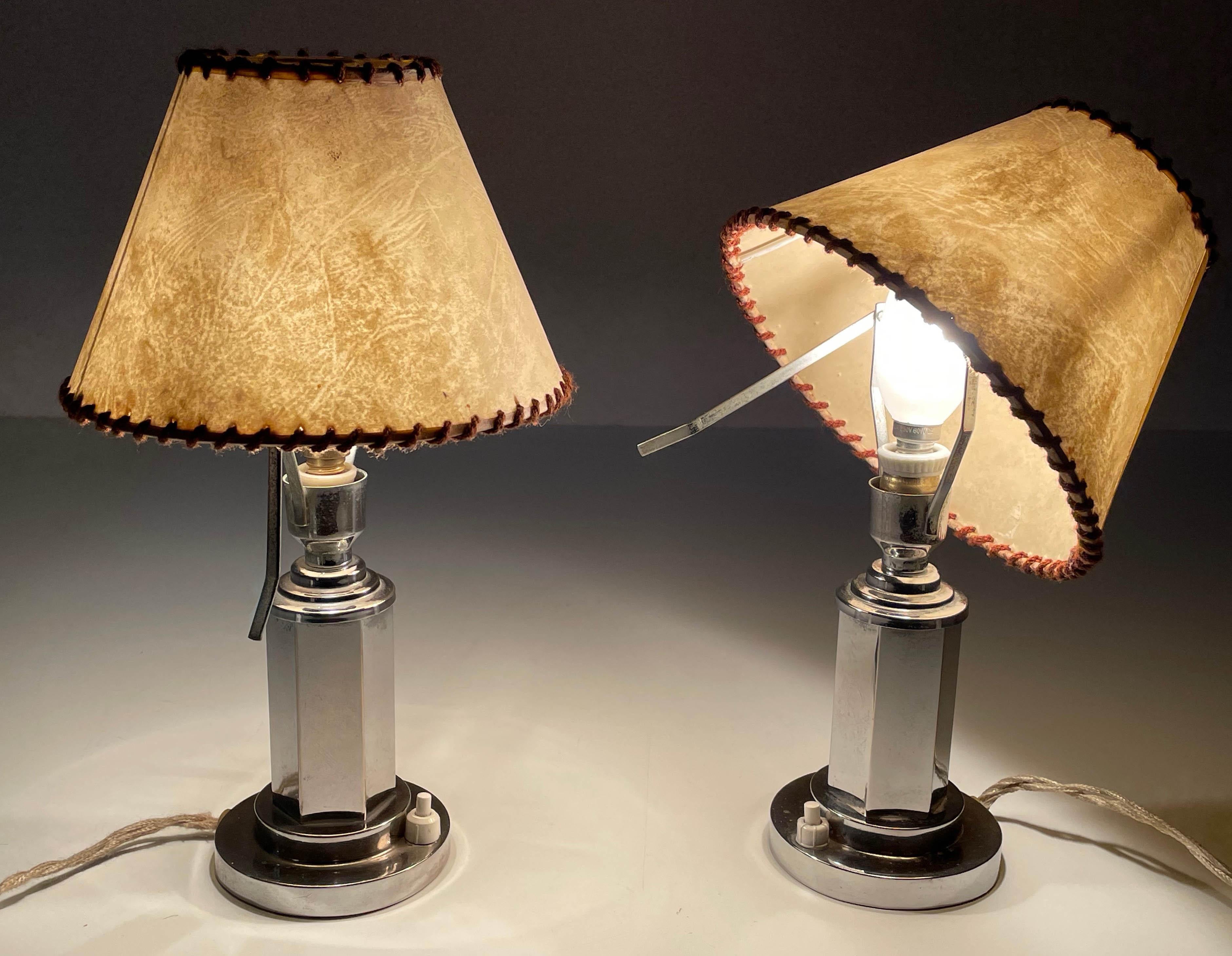 Pair of Italian Chrome Table Lamps with Adjustable Parchment Lampshade, 1940s 6