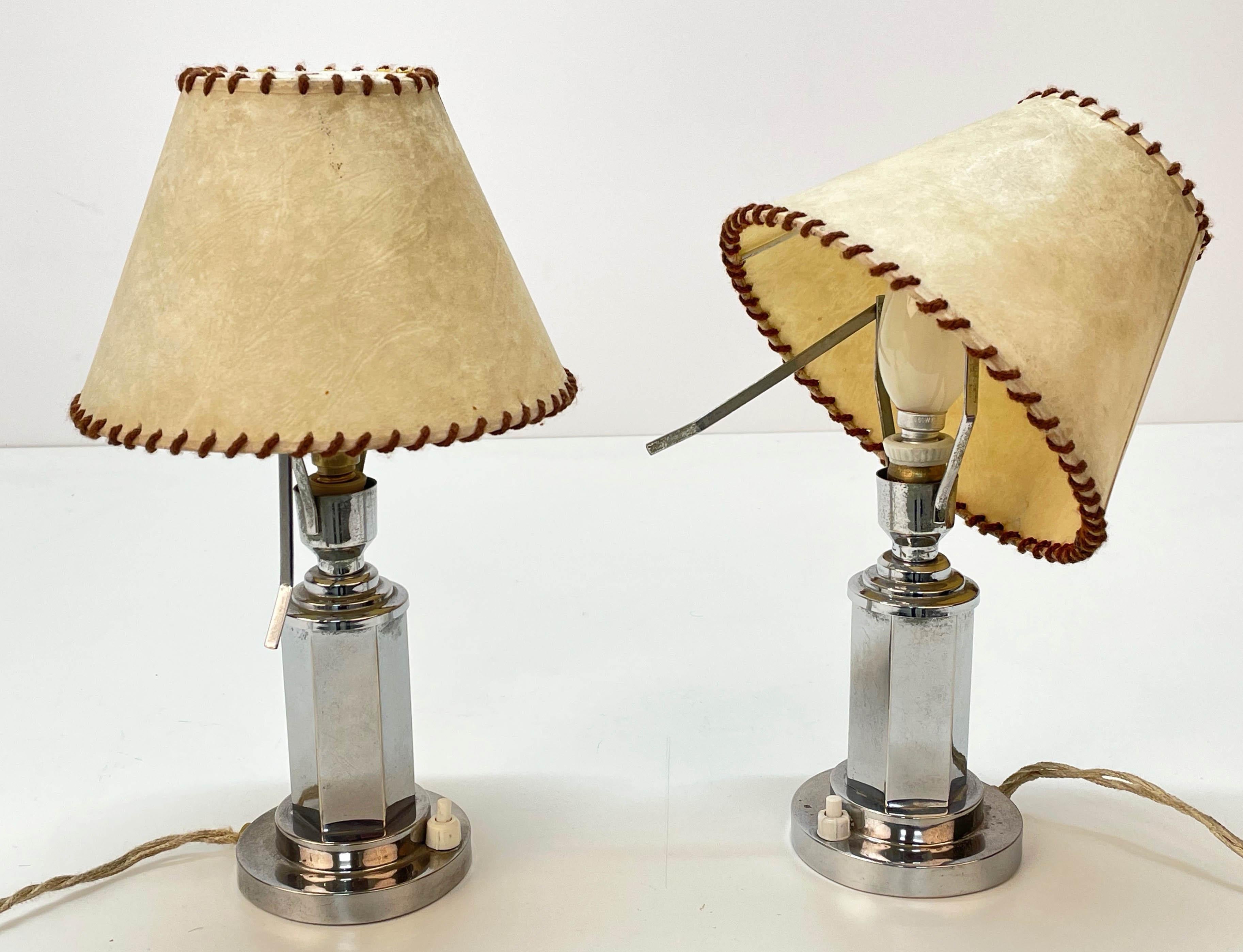 Pair of Italian Chrome Table Lamps with Adjustable Parchment Lampshade, 1940s 7