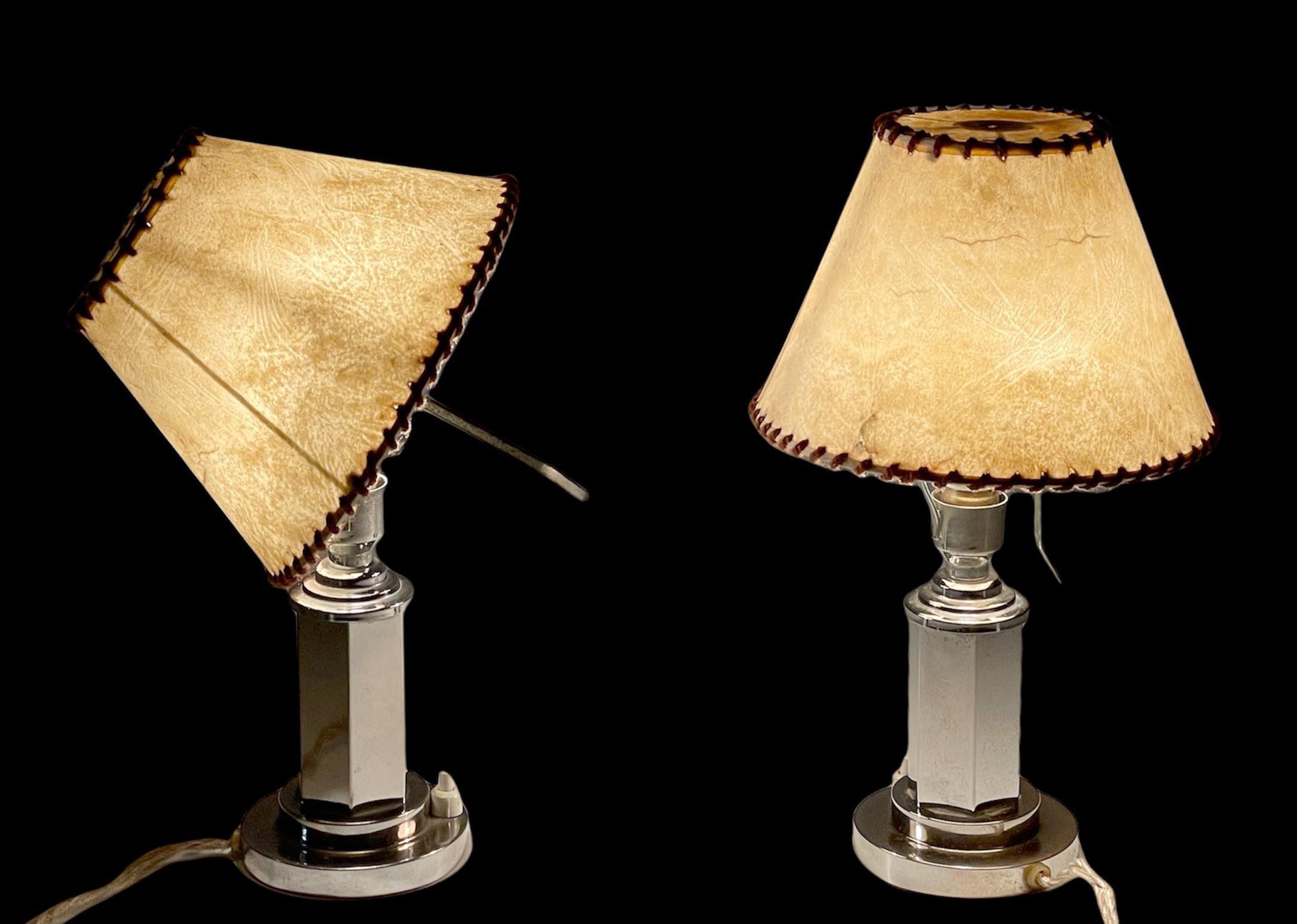 Pair of Italian Chrome Table Lamps with Adjustable Parchment Lampshade, 1940s 9
