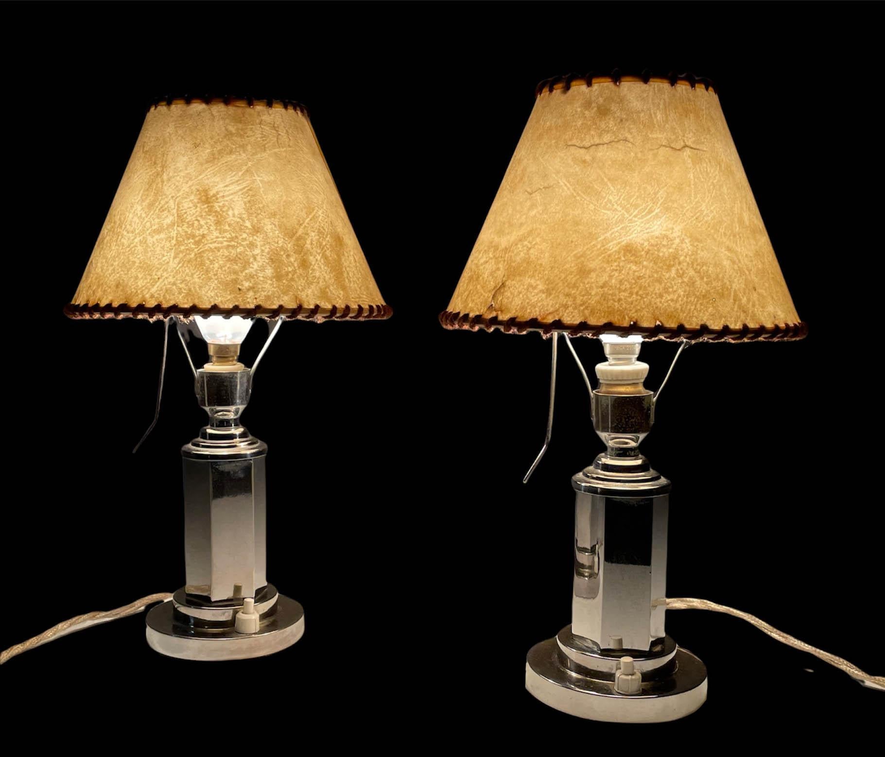 Pair of Italian Chrome Table Lamps with Adjustable Parchment Lampshade, 1940s 11