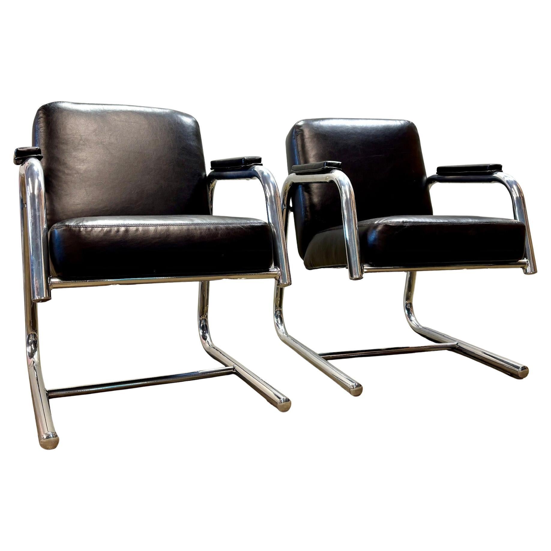 Pair of Italian Chrome Tube Arm Chairs c.1970's