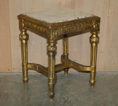 Pair of Italian circa 1840 Gold Giltwood Marble Topped Side End Lamp Wine Tables
