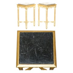PAIRE DE TABLETTES A VINS ITALIENNES CIRCA 1880 EN MARBRE GOLD GiLTWOOD SURPASSANT