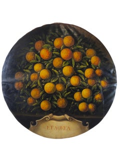 Pair of Italian Circular Still Life Paintings of Citrus Trees