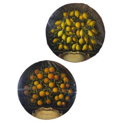Pair of Italian Circular Still Life Paintings of Citrus Trees