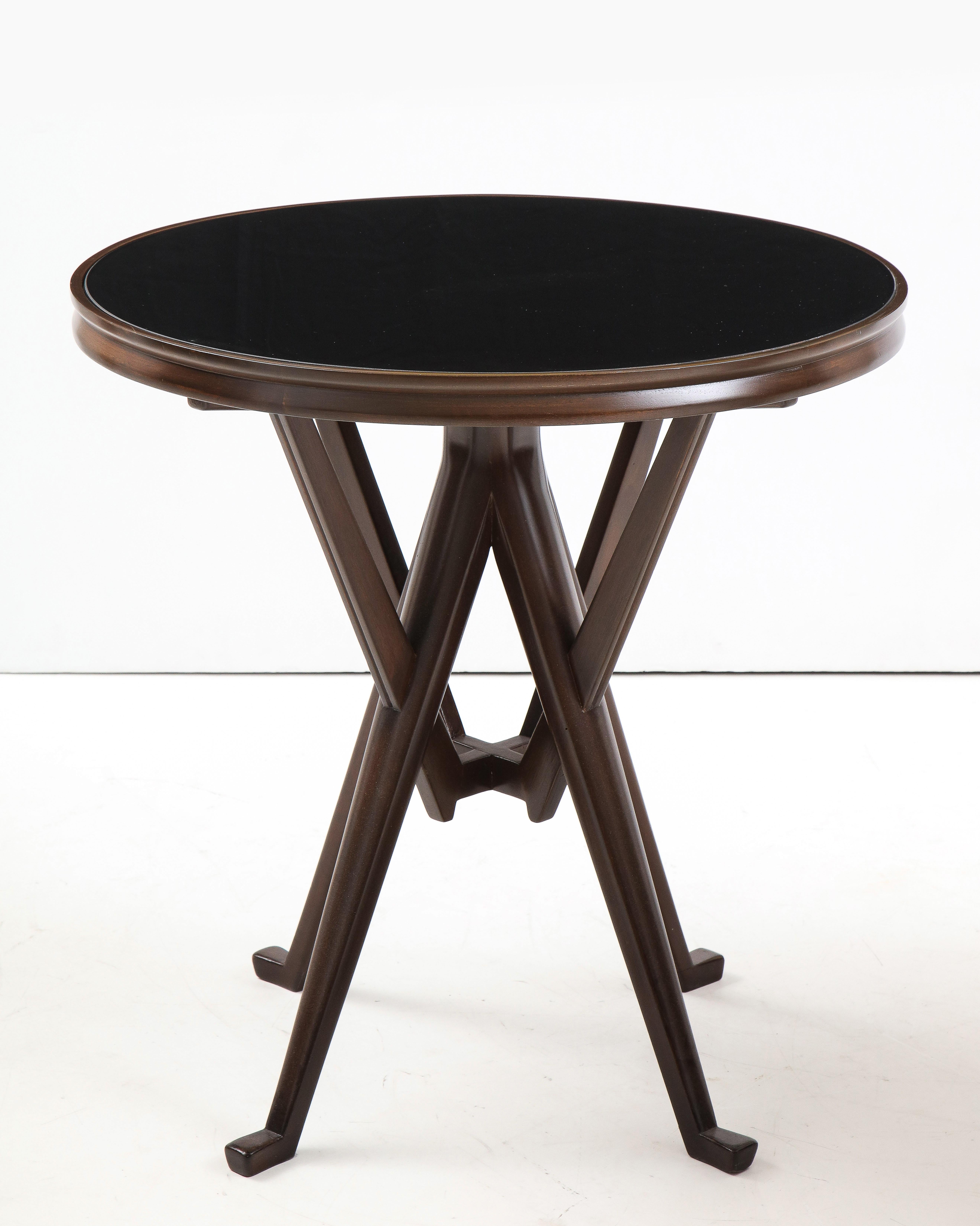 Mid-Century Modern Pair of Italian Circular Wood and Glass Tables Attributed to Ico Parisi