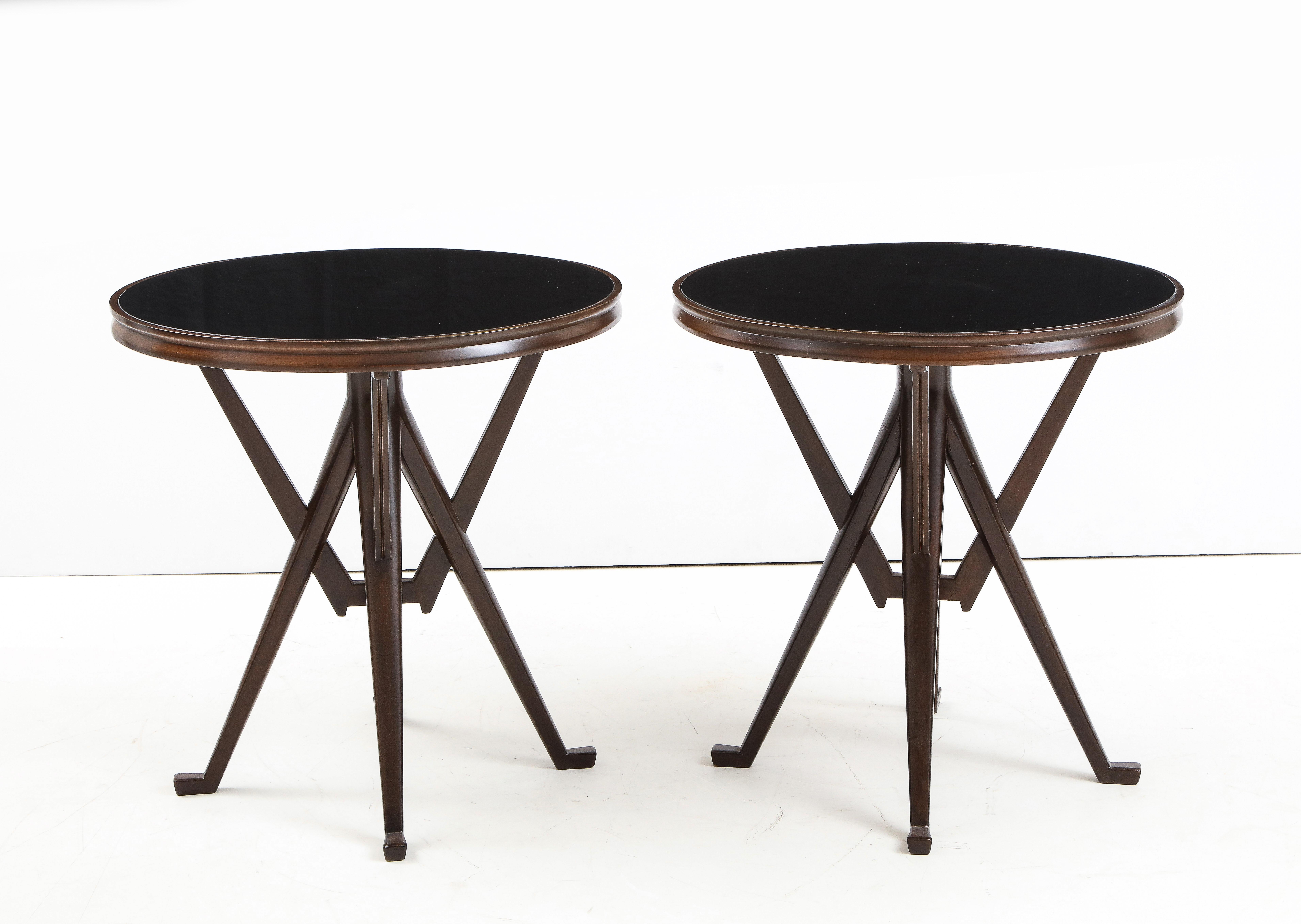 Pair of Italian Circular Wood and Glass Tables Attributed to Ico Parisi 3