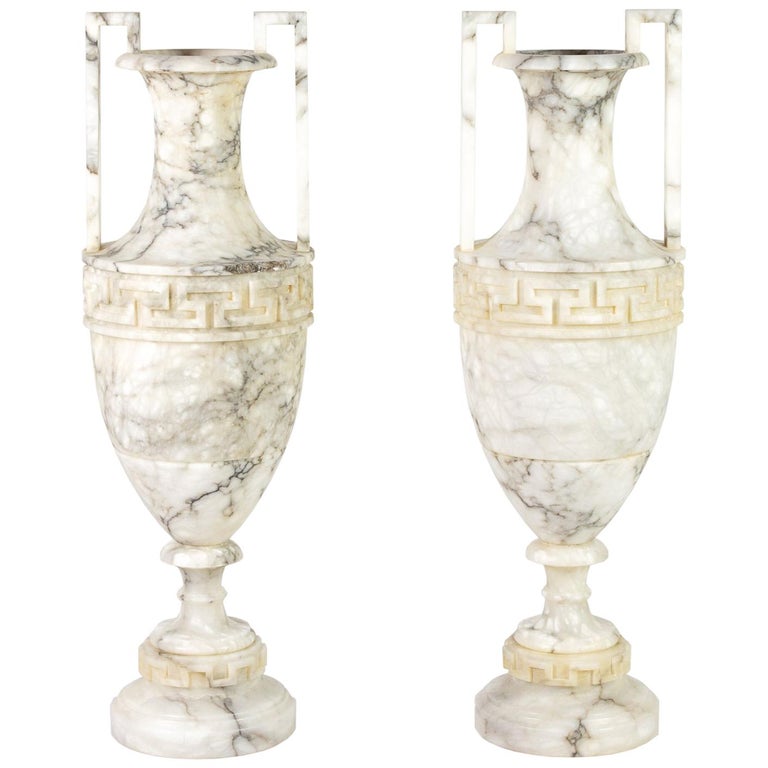 Pair of Italian Classical Alabaster Vases at 1stDibs