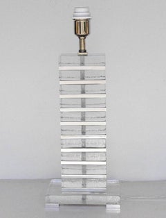 Pair of Italian Clear Murano Glass Blocks Table Lamps with Chrome Details, 1990s