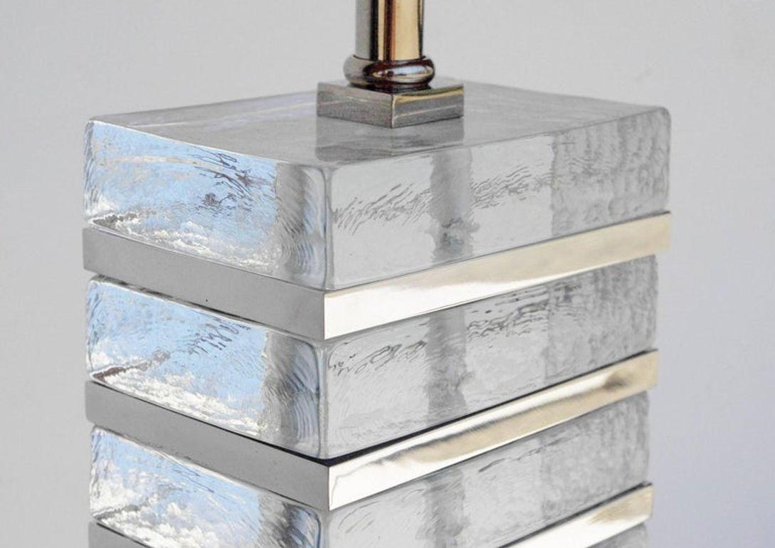 Pair of Italian Clear Murano Glass Blocks Table Lamps with Chrome Details, 1990s im Zustand „Gut“ im Angebot in Los Angeles, CA