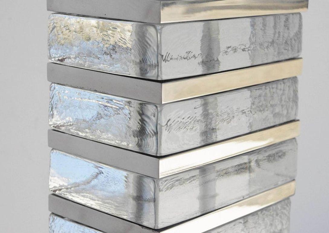 Pair of Italian Clear Murano Glass Blocks Table Lamps with Chrome Details, 1990s (Ende des 20. Jahrhunderts) im Angebot