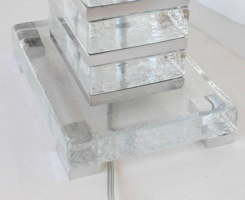 Pair of Italian Clear Murano Glass Blocks Table Lamps with Chrome Details, 1990s (Muranoglas) im Angebot