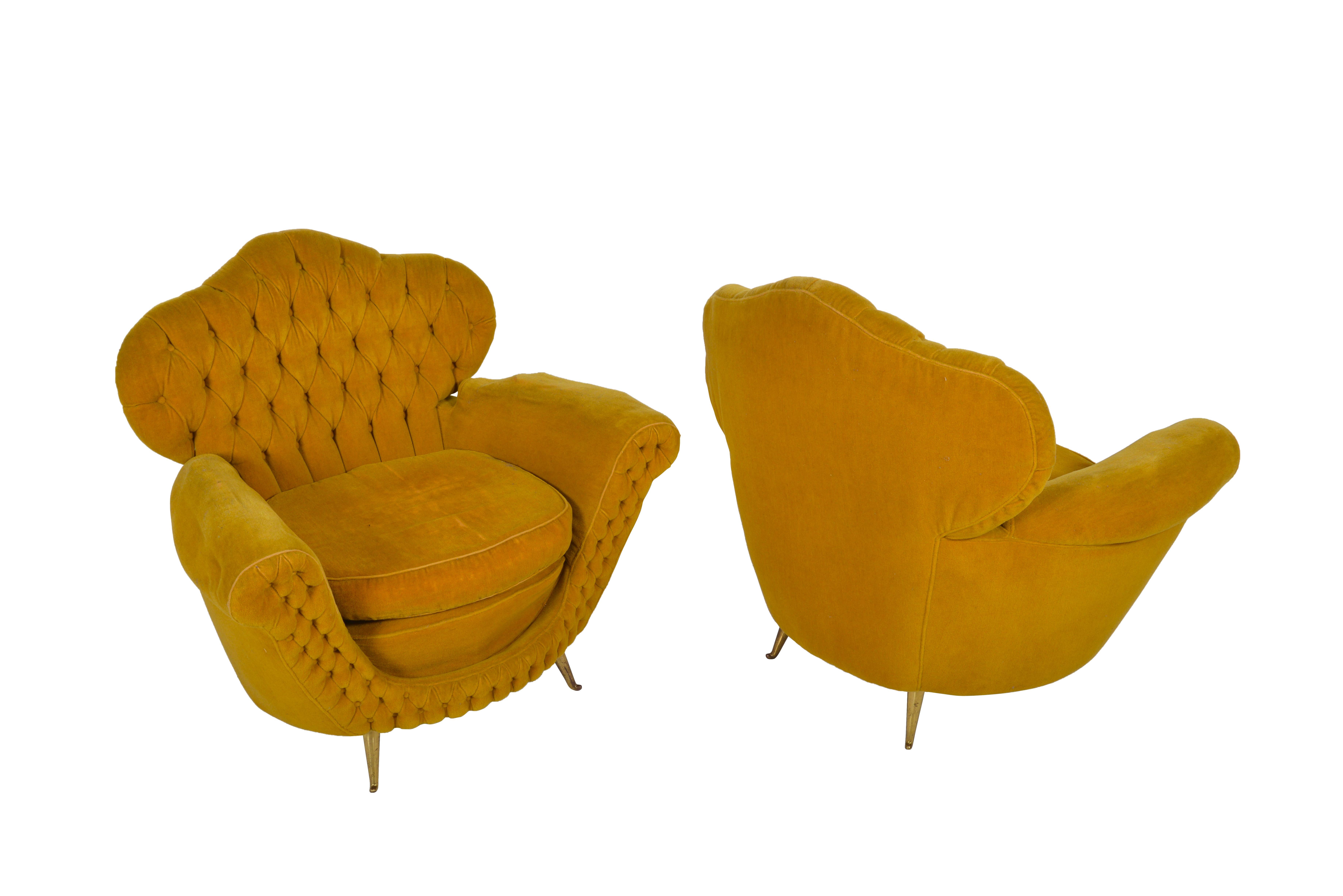 Pair of Italian Club Chairs, 1950 In Good Condition For Sale In Sint-Kruis, BE