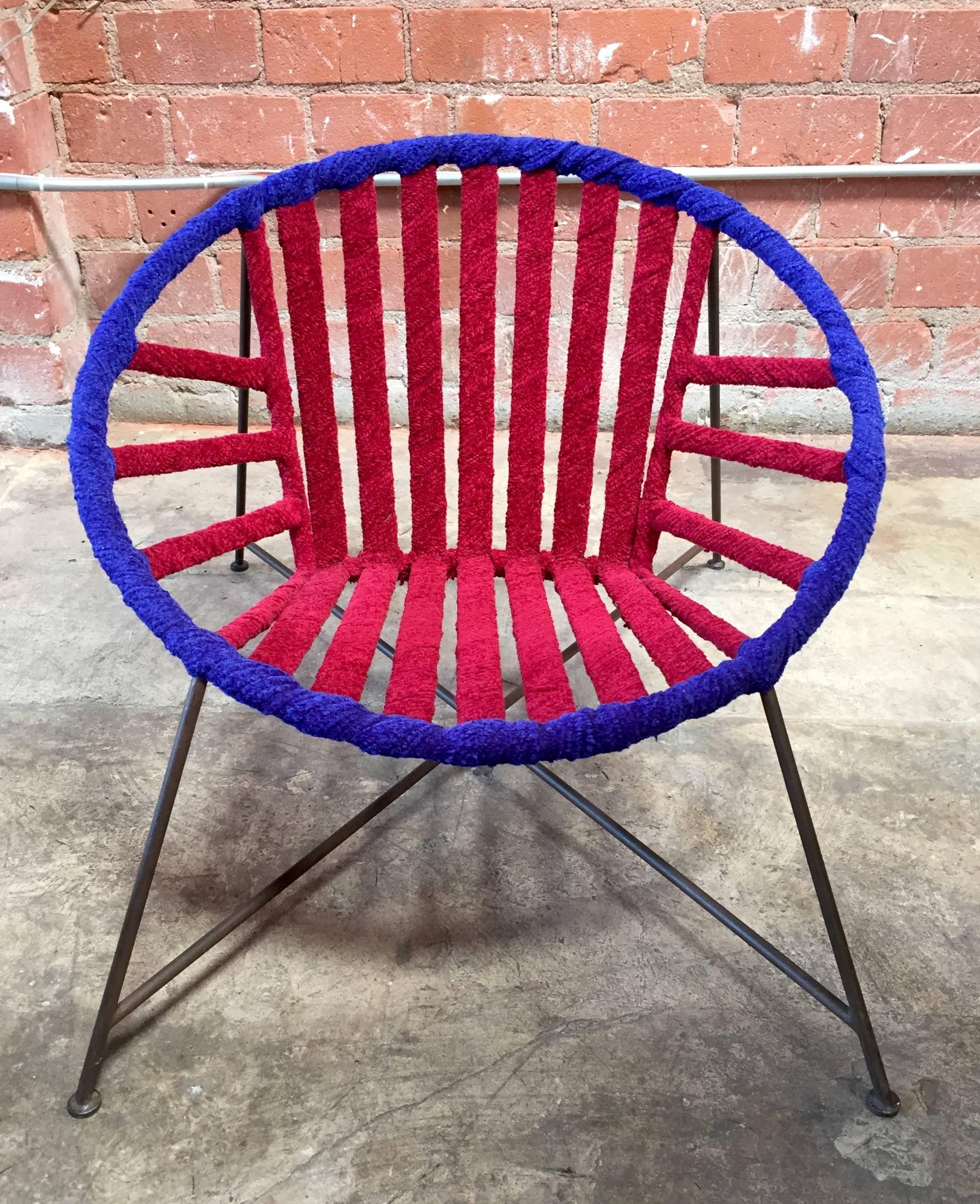 Hand-Crafted Pair of Italian Club Chairs in Iron and Fabric by M. Tempestini, 1960s For Sale