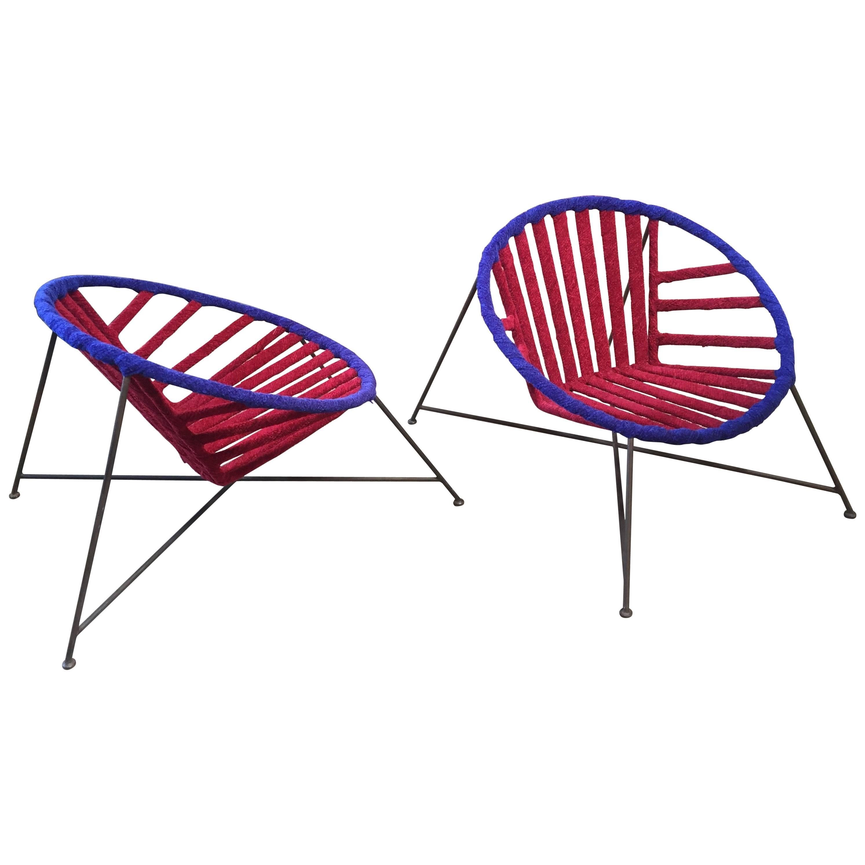 Pair of Italian Club Chairs in Iron and Fabric by M. Tempestini, 1960s For Sale