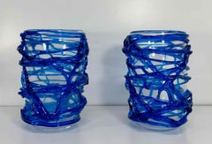 Pair of Italian Cobalt Blue Murano Glass Vases by Cenedese