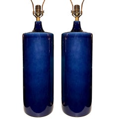 Pair of Italian Cobalt Blue Porcelain Table Lamps