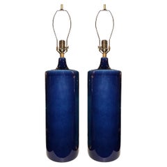 Paar italienische kobaltblaue Porzellan-Tischlampen