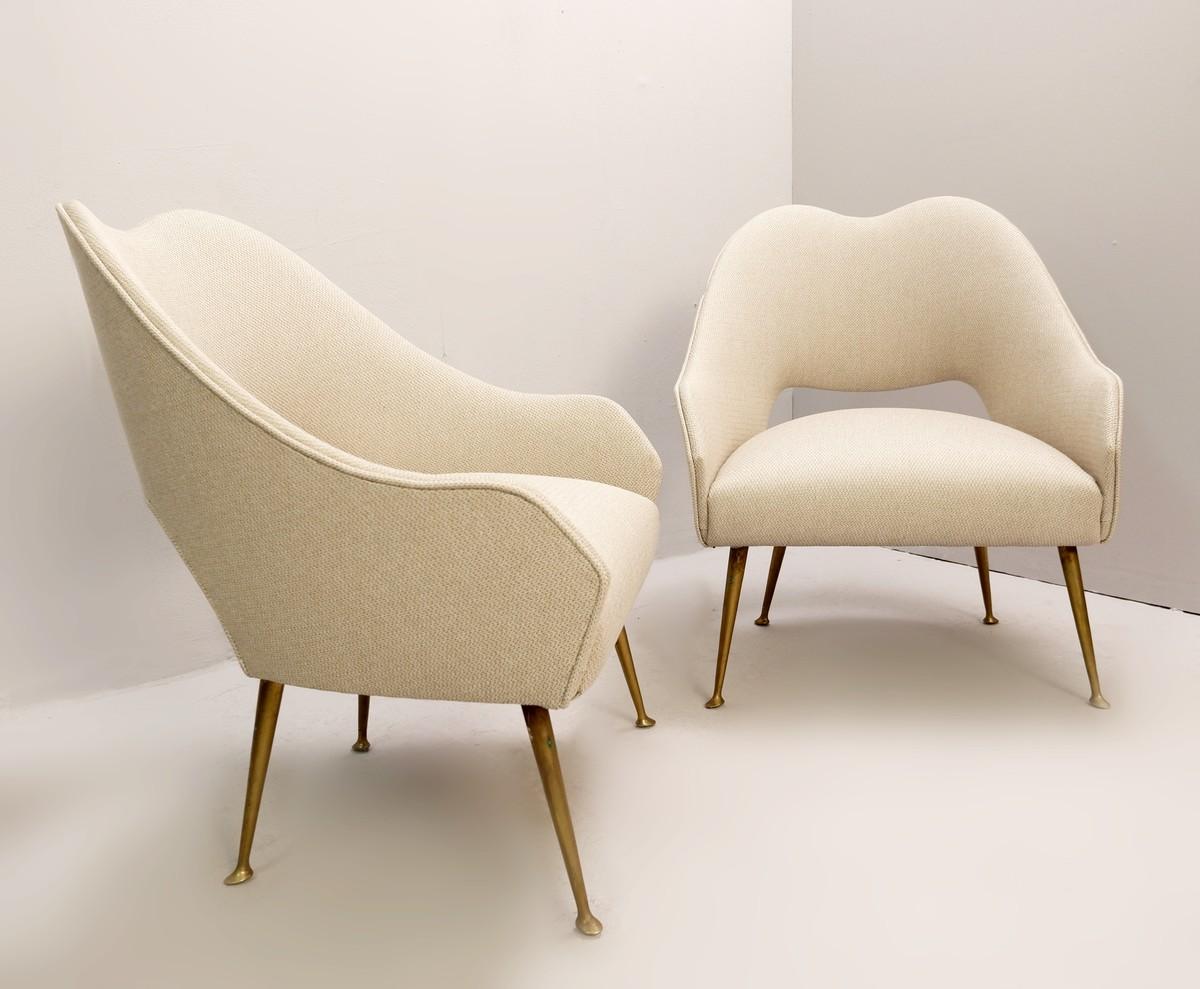 Mid-Century Modern Pair of Italian Cocktail Armchairs, New Upholstery For Sale