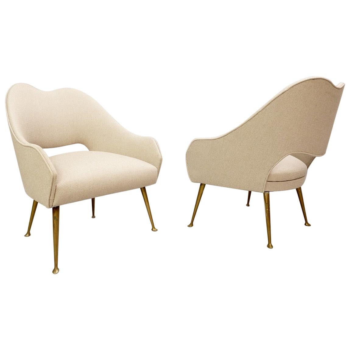 Pair of Italian Cocktail Armchairs, New Upholstery For Sale