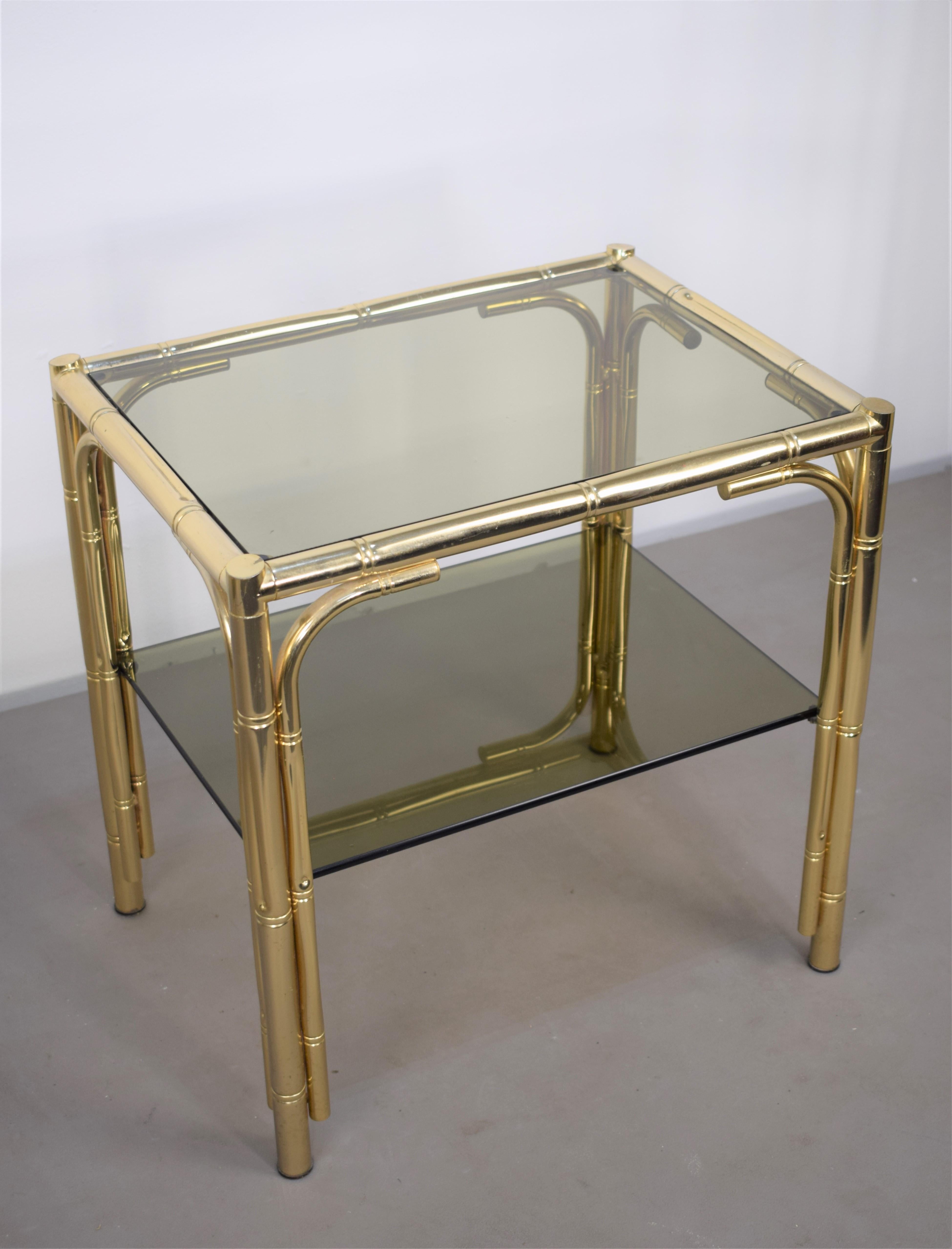 Pair of Italian Coffee Table, Golden Metal and Smoked Glass, 1970s For Sale 6