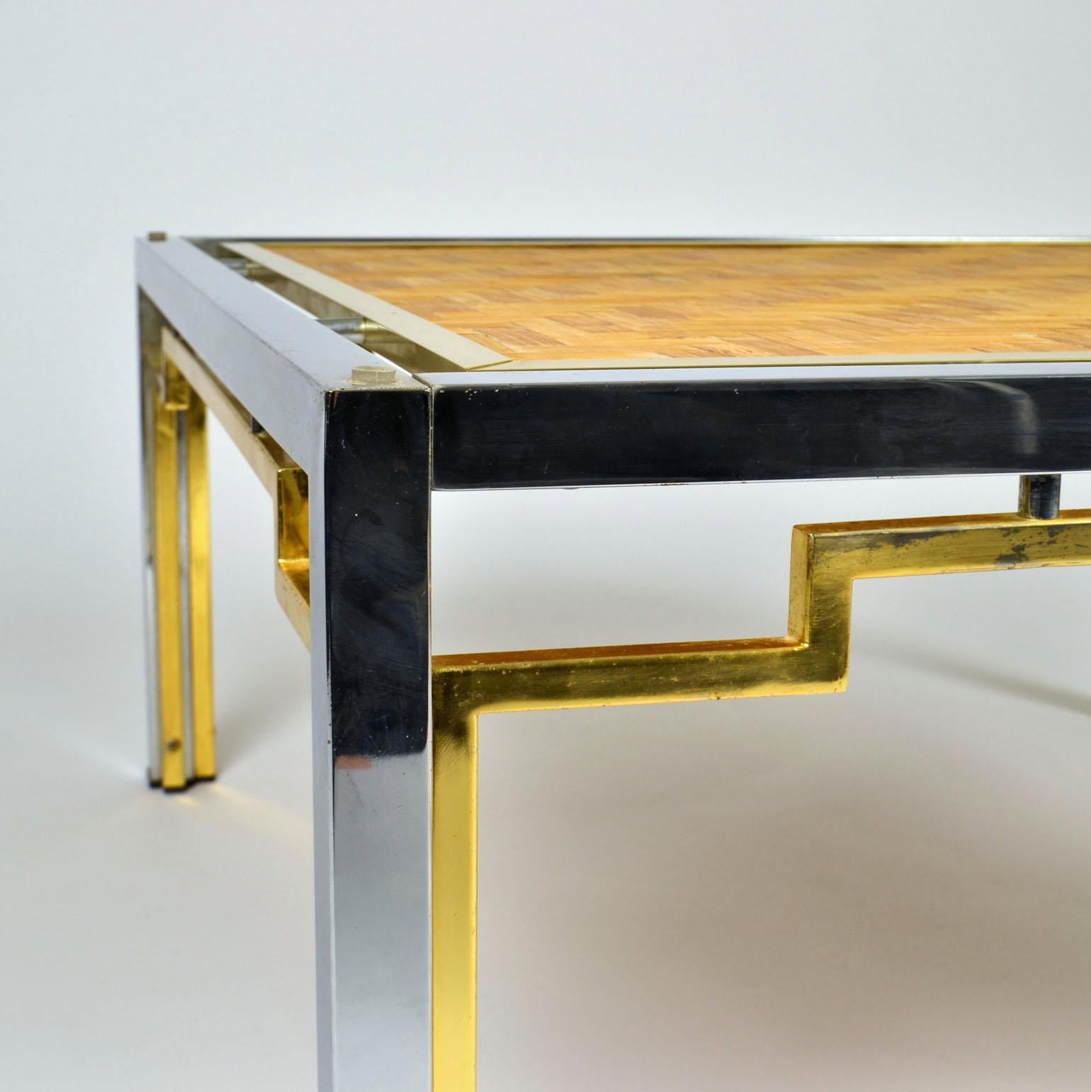 Pair of Italian Coffee Tables Bamboo top, Chrome and Gilded Brass Frame For Sale 7