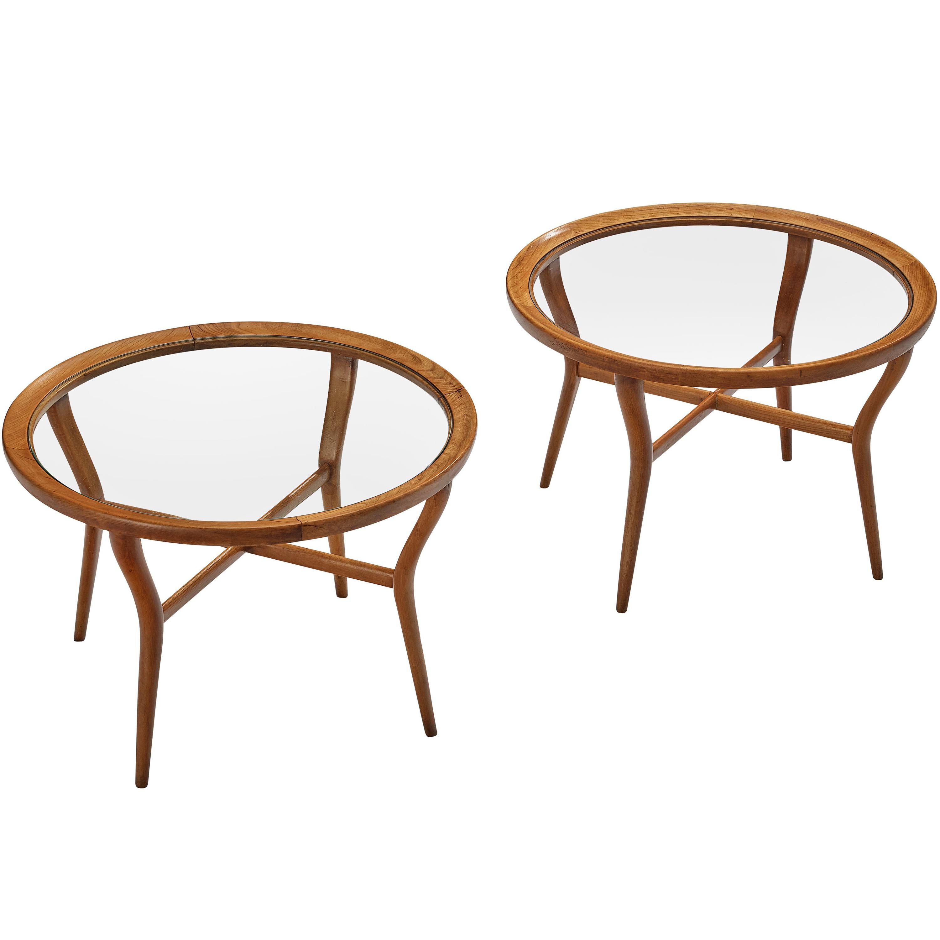 Pair of Italian Coffee Tables in Cherrywood and Glass