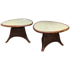 Pair of Italian Coffee Tables in Rattan and Glass, 1960s