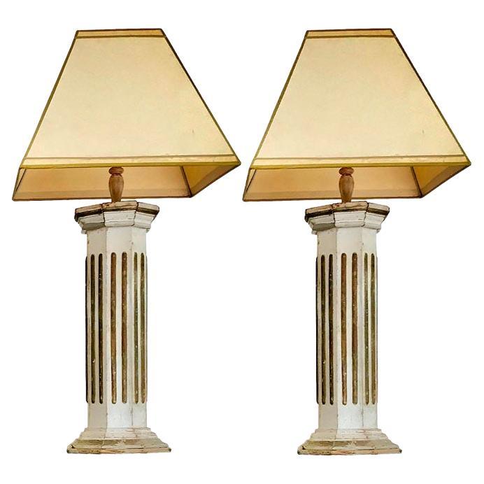 Late 19th Century, Pair of Metal Column Table Lamps For Sale at 1stDibs