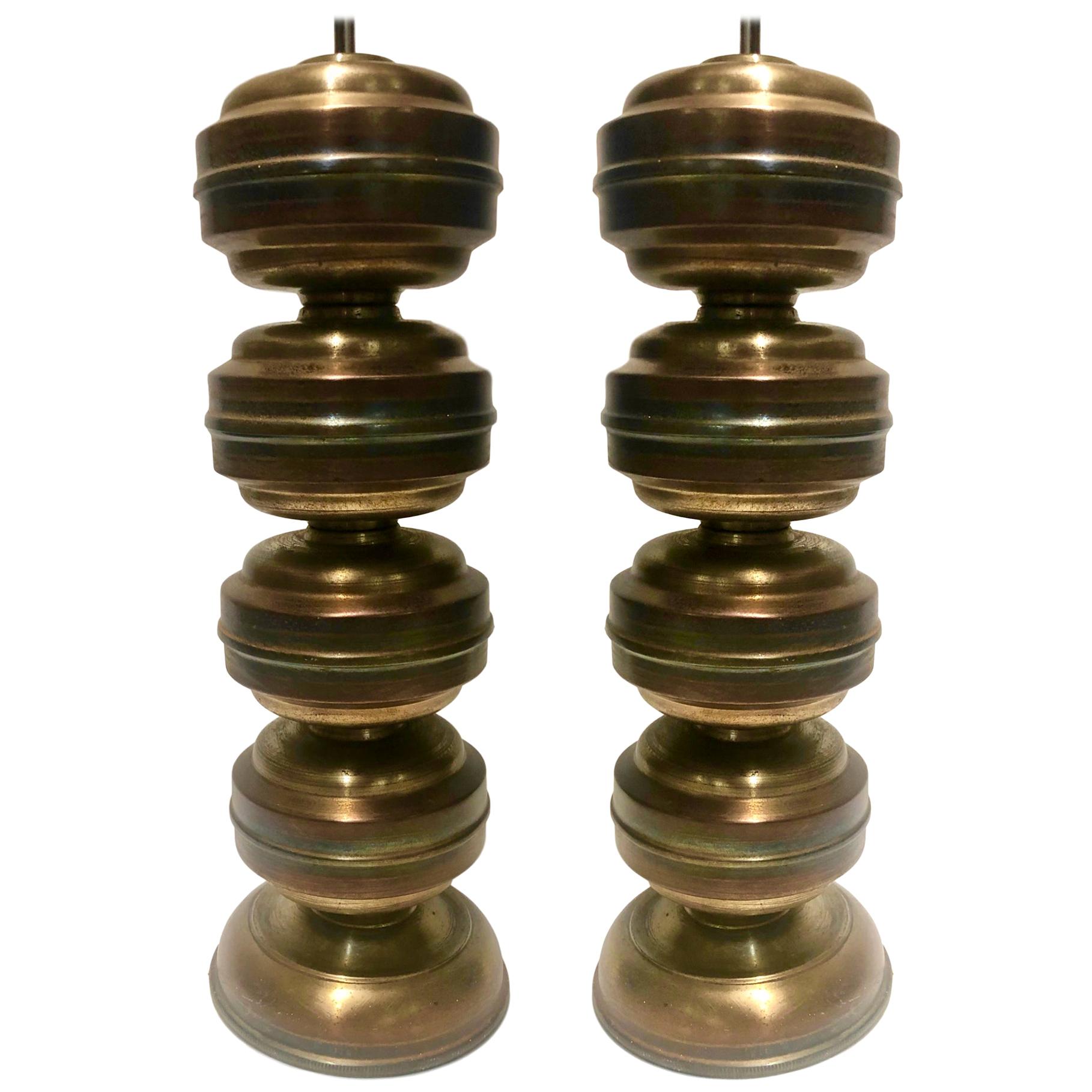 Pair of Italian Column Table Lamps For Sale