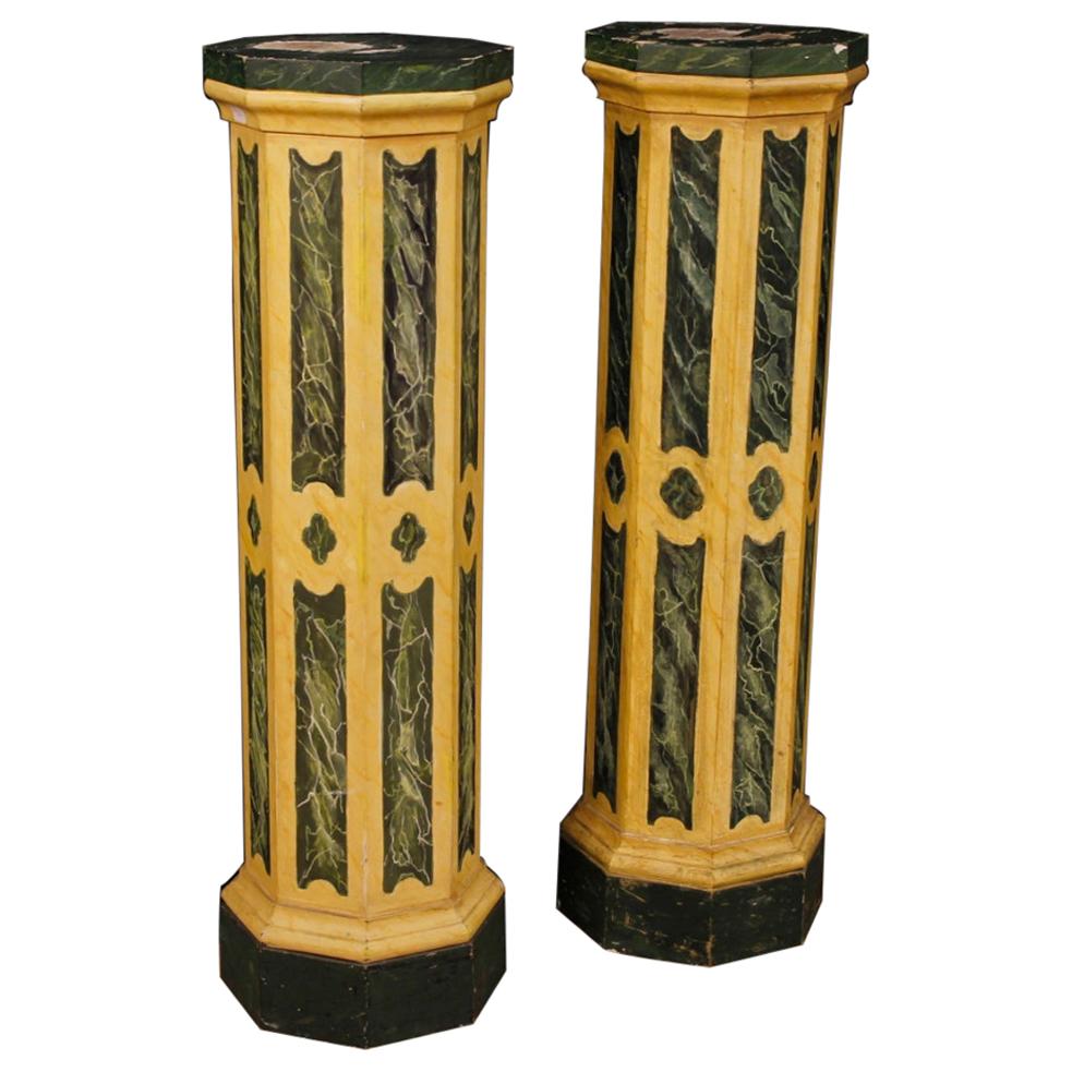 Pair of Italian Columns in Lacquered Wood, 20th Century For Sale