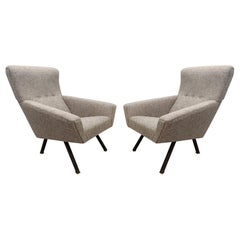 Retro Pair of Italian Comfortable Armchairs with High Backs, New Upholstery