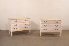 Pair of Italian Commodes w/Hand-Painted Faux-Marble Tops & Scraped Finish