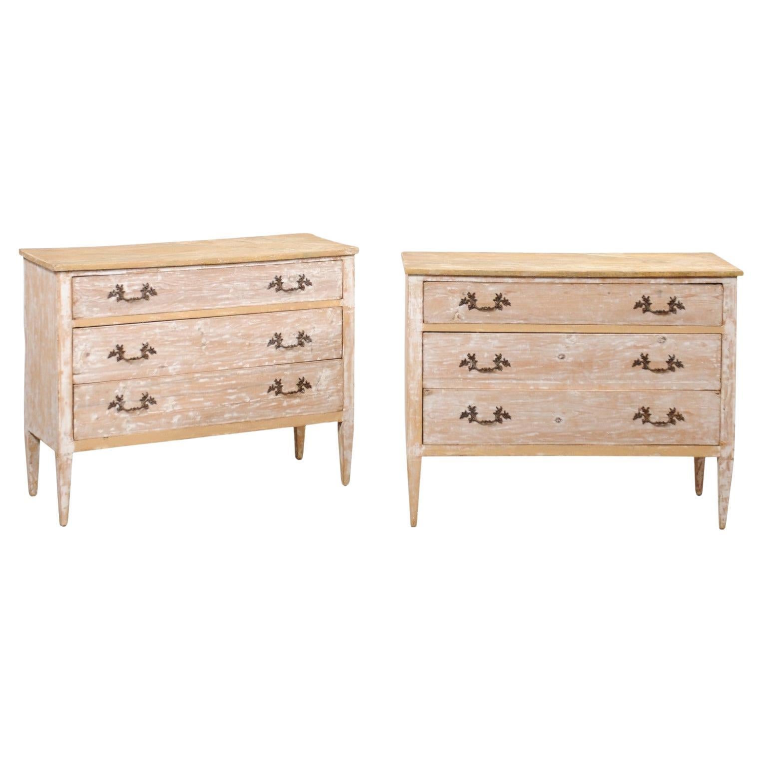 Pair of Italian Commodes w/Hand-Painted Faux-Marble Tops & Scraped Finish