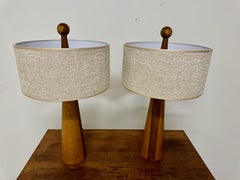 Pair of Italian Conical Wooden Table Lamps