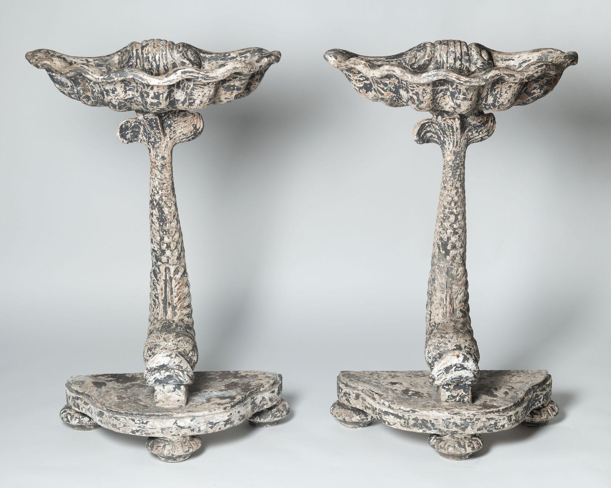 Pair of Italian console tables, dolphins, side tables, bathroom, decorative  For Sale 4