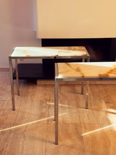 Pair of Italian Console Tables in Marble and Chrome, 1970s